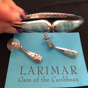 Larimar AAA blue gem stone earring & bracelet